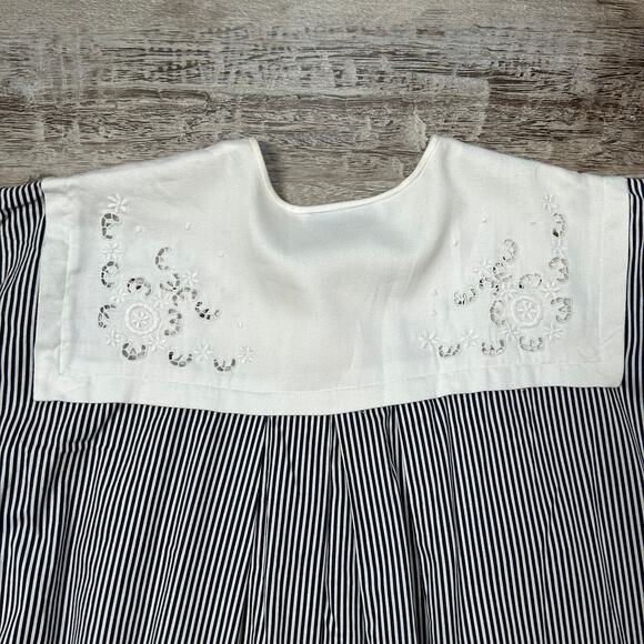 Marcos Merehi Cotton Striped House Dress Embroidered Bib Size P - Picture 6 of 8